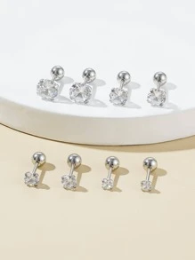 4 cặp/bộ Bông tai trang trí bằng đá Cubic Zirconia - Bạc - Xem 1
