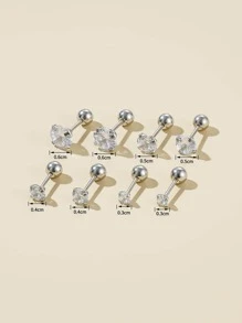 4 cặp/bộ Bông tai trang trí bằng đá Cubic Zirconia - Bạc - Xem 3