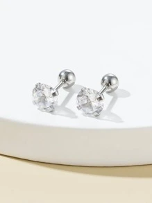 Bông tai trang trí bằng đá khối Zirconia - Bạc - Xem 1