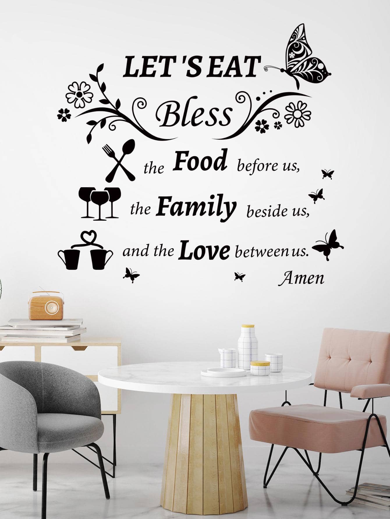 标语图形墙贴，PVC 自粘墙贴，用于家居装饰，贴纸，墙贴，乙烯基贴花用于家居装饰，春季装饰品让您的家焕然一新，节日装饰贴纸礼物生日毕业厨房装饰 - 彩色 - 查看 1