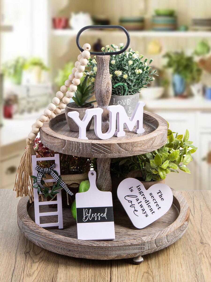 1 套 DIY 装饰工艺品，农场风格桌面装饰，适用于家居装饰最佳礼物生日盘子厨房配件厨房装饰餐桌托盘托盘水果托盘托盘装饰 - 彩色 - 查看 1