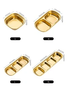 1pc Multi-Grid Stainless Steel Sauce Dish,Kitchen,Christmas Gift,School Supplies - Gold - View 2