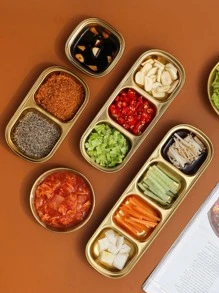 1pc Multi-Grid Stainless Steel Sauce Dish,Kitchen,Christmas Gift,School Supplies - Gold - View 1