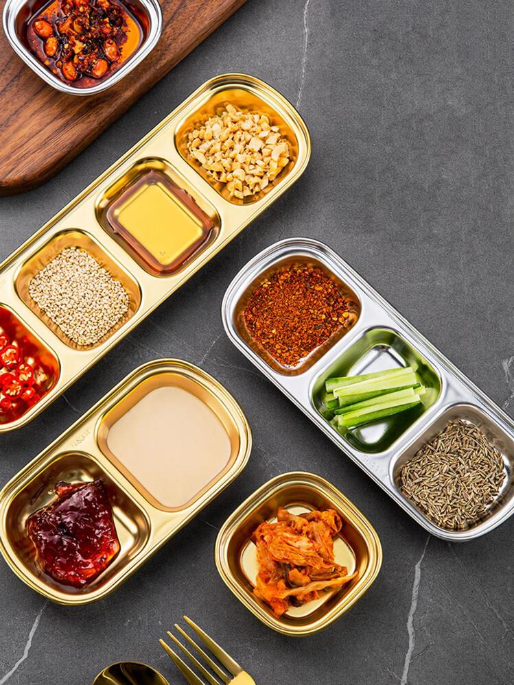 1pc Multi-Grid Stainless Steel Sauce Dish,Kitchen,Christmas Gift,School Supplies - Gold - View 10