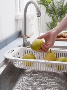 1pc Double Layer Drain Basket, Grey Foldable Sink Hanging Strainer For Kitchen - Grey - View 4