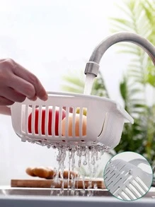 1pc Double Layer Drain Basket, Grey Foldable Sink Hanging Strainer For Kitchen - Grey - View 5