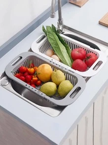 1pc Double Layer Drain Basket, Grey Foldable Sink Hanging Strainer For Kitchen - Grey - View 1