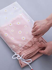 1pc Daisy Pattern Clothes Storage Bag, PEVA Packing Bag, For Outdoor Travel,Boho Vibes - White - View 4