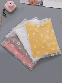 1pc Daisy Pattern Clothes Storage Bag, PEVA Packing Bag, For Outdoor Travel,Boho Vibes - White - View 5