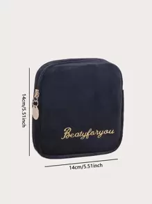 1pc Velvet Portable Sanitary Towel Storage Bag, Letter Embroidery Nursing Pad Tampon Feminine Product Pouch - Multicolor - View 7