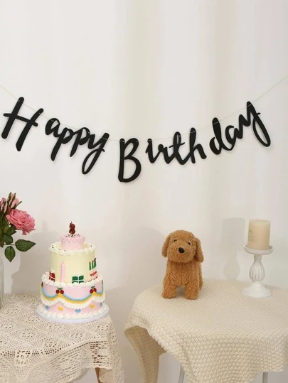 1 件生日派对装饰拉旗，黑色纸质悬挂横幅，用于派对装饰，返校情人节