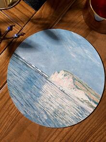 1pc Starry Night Print Round Table Pad, White Heat Resistant Anti-slip Table Mat For Household - Black - View 7