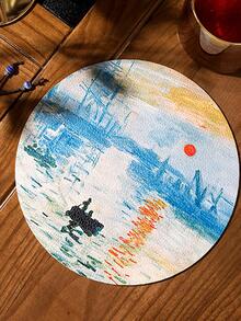 1pc Starry Night Print Round Table Pad, White Heat Resistant Anti-slip Table Mat For Household - Black - View 8