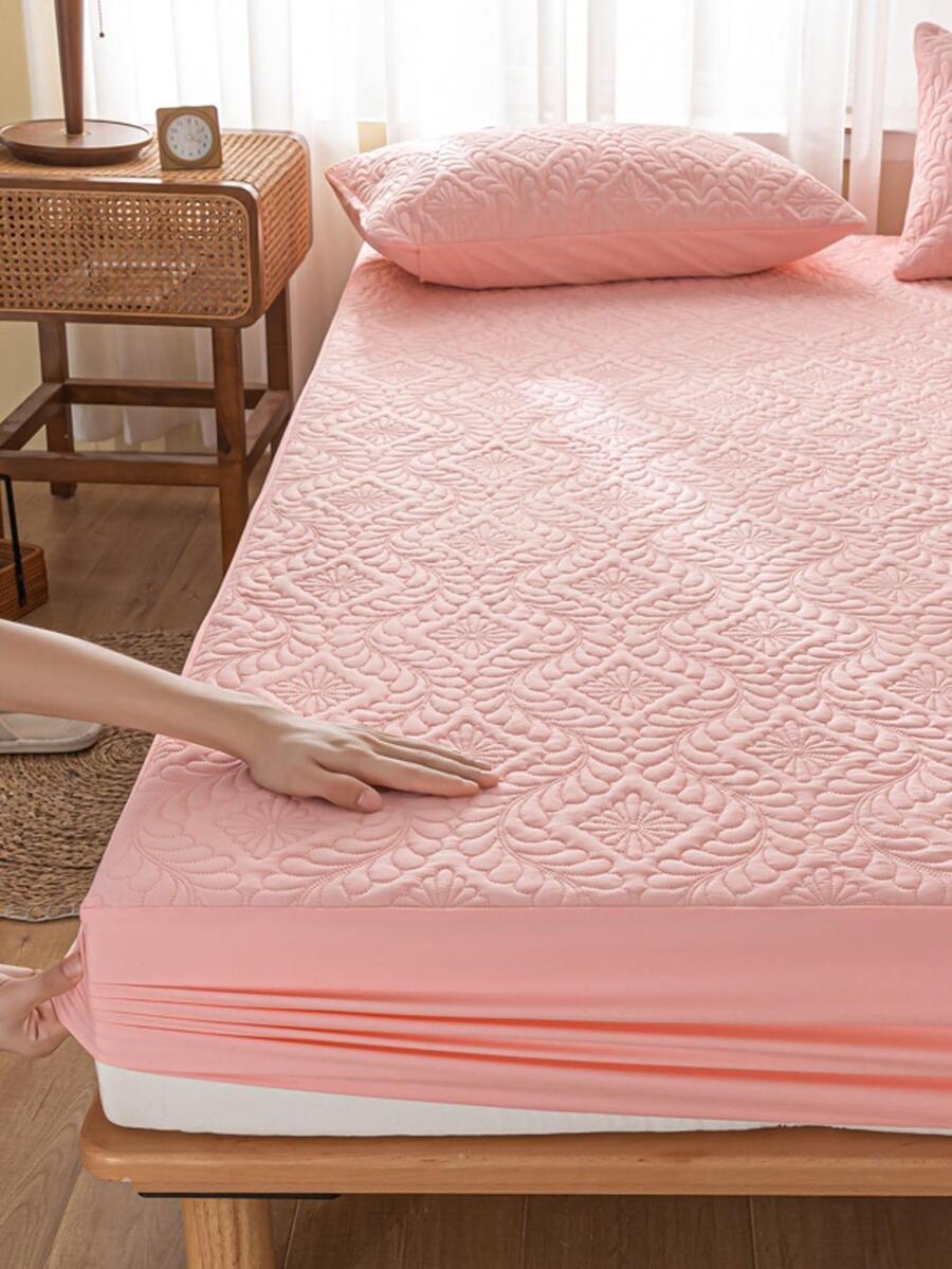 1 PC Chắc Chắn Màu Hồng Dày Bụi Trang Bị Tấm Họa Tiết Hoa Polyester Trang Bị Tấm Cho Phòng Ngủ - Hồng - Xem 1