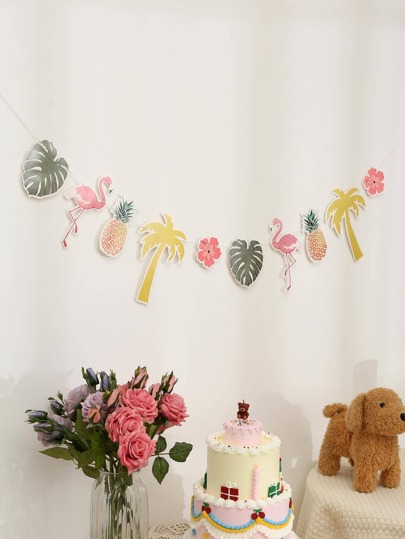 1pc Colorful Fruit & Flamingo Shaped Banner, Classic Cute Decorative Pull Flag For Party