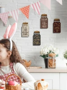 1入組字母圖案咖啡瓶形裝飾用品木創意家庭裝飾物裝飾 - 彩色 - 查看 2