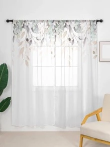 1 pieza Cortina transparente de privacidad con filtrado de luz con patrón de planta panel transparente modernista poliéster para casa - Multicolor - Ver 1