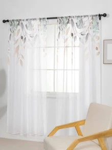 1 pieza Cortina transparente de privacidad con filtrado de luz con patrón de planta panel transparente modernista poliéster para casa - Multicolor - Ver 2