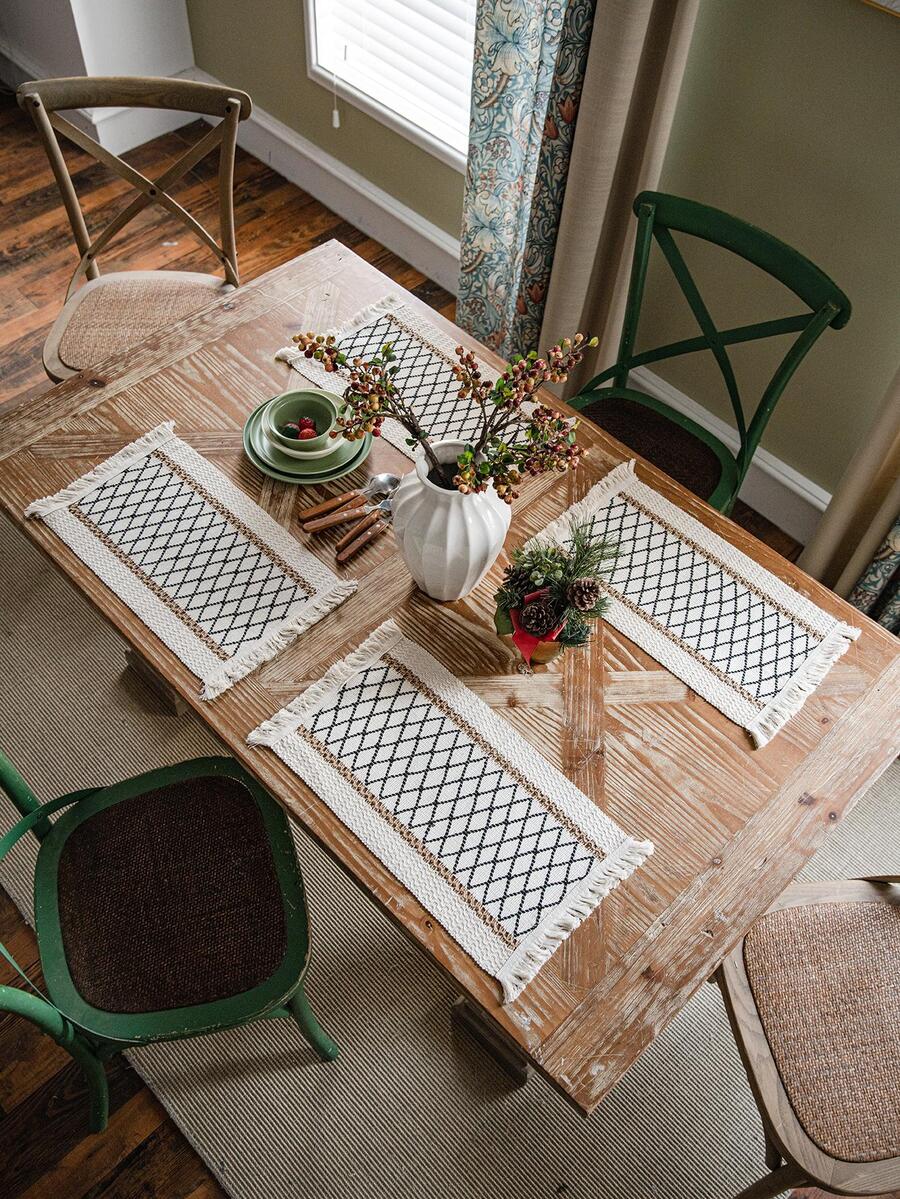 1pc Geometric Pattern Placemat - Black - View 1