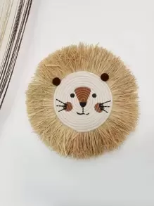 1pc Raffia Woven Cartoon Animal Hanging Decoration, Cute And Cozy For Kids Room, Living Room, Bedroom, Wall Decor - Multicolor - View 2