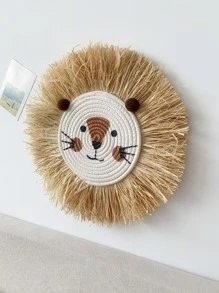 1pc Raffia Woven Cartoon Animal Hanging Decoration, Cute And Cozy For Kids Room, Living Room, Bedroom, Wall Decor - Multicolor - View 3