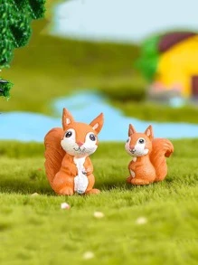 3pcs/set Plastic Garden Ornament, Cute Squirrel Design Garden Statue For Home - Multicolor - View 3
