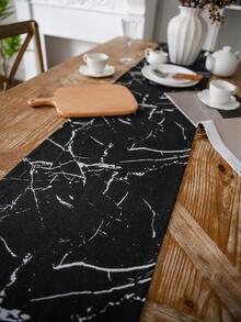 Camino de mesa con patrón de mármol con diseño de fleco - Negro - Ver 3