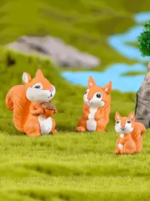 3pcs/set Plastic Garden Ornament, Cute Squirrel Design Garden Statue For Home - Multicolor - View 1