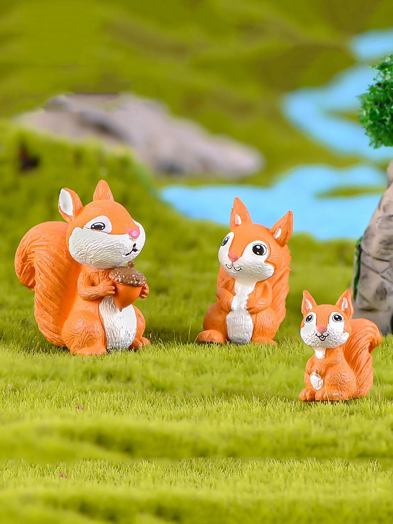 3pcs/set Plastic Garden Ornament, Cute Squirrel Design Garden Statue For Home - Multicolor - View 1