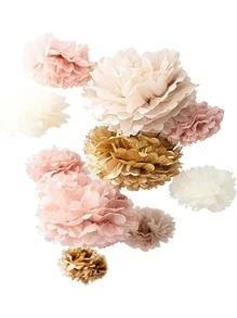 20 Pcs Party Tissue Paper Pom Poms Set - Blush Pink Tissue Paper Flowers Decorations For Birthday Party, Bachelorette, Bridal Shower Decorations, Wedding, - Pink - View 2