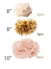 20 Pcs Party Tissue Paper Pom Poms Set - Blush Pink Tissue Paper Flowers Decorations For Birthday Party, Bachelorette, Bridal Shower Decorations, Wedding, - Pink - View 3