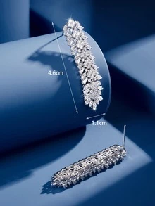 DV JEWELRY 一对铂金镀层立方氧化锆奢华吊坠耳环，优雅珠宝礼品，适合女士佩戴，适用于约会、婚礼、派对、周年纪念等场合，附赠礼盒 - 銀色 - 查看 3