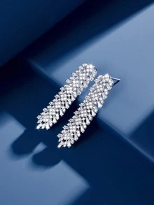 DV JEWELRY 一对铂金镀层立方氧化锆奢华吊坠耳环，优雅珠宝礼品，适合女士佩戴，适用于约会、婚礼、派对、周年纪念等场合，附赠礼盒 - 銀色 - 查看 2