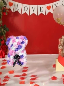 1入組PE人造玫瑰熊浪漫人造花適合情人節、派對、禮物 - 淡紫色 - 查看 3