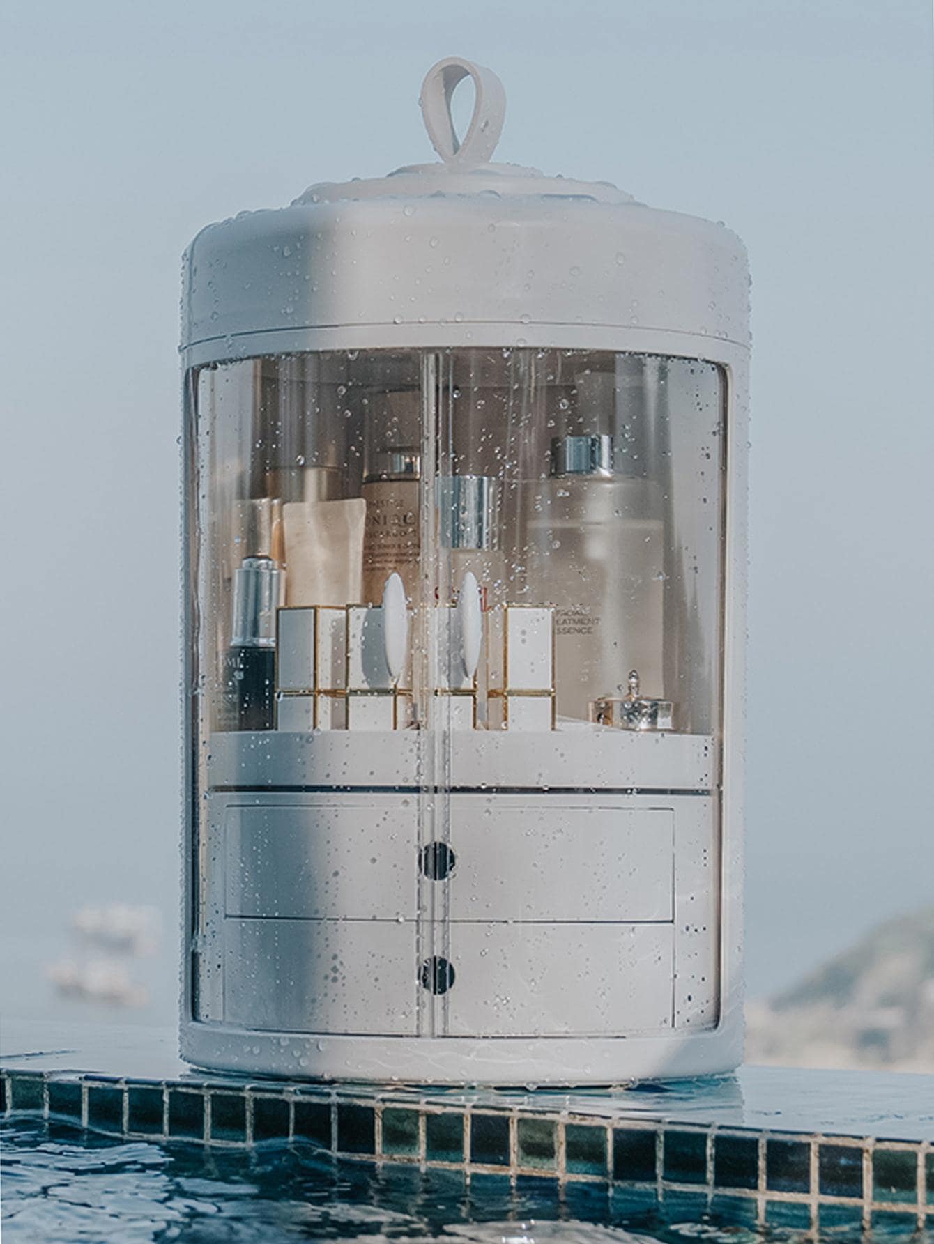 1 pieza blanco Maquillaje almacenamiento multifuncional cosmético escritorio para doméstico - Blanco - Ver 1