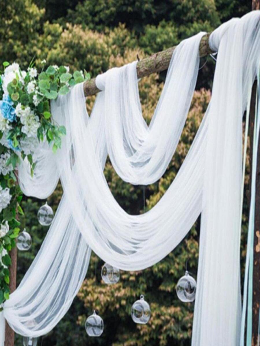 1set White 7.5m Mesh Valance, Polyester Decorative Mesh For Party - White - View 1