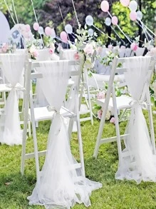 1set White 7.5m Mesh Valance, Polyester Decorative Mesh For Party - White - View 2