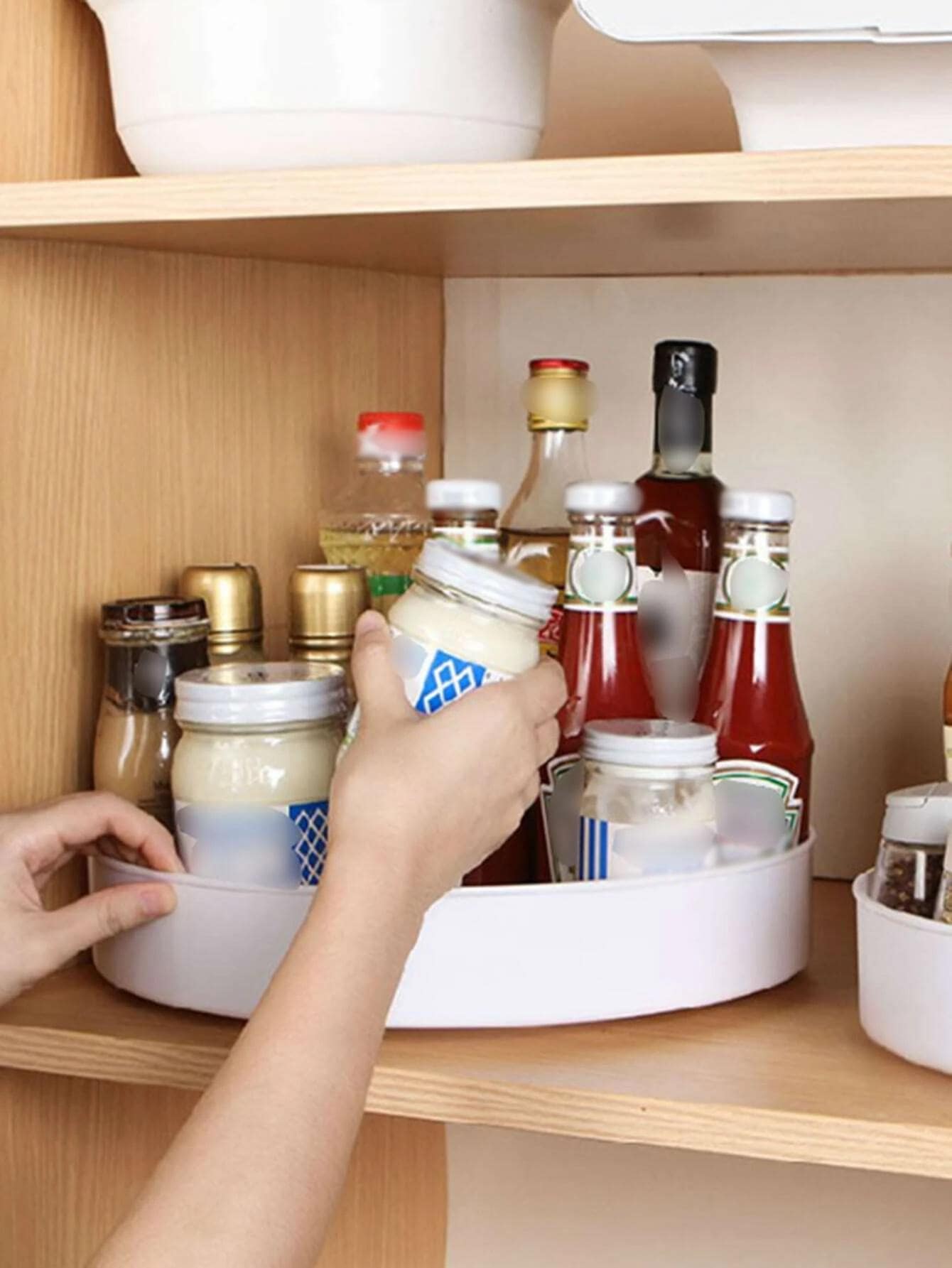 1 pieza creativo giratorio multifuncional alimento almacenamiento blanco de plástico Botella de condimento almacenamiento Bandeja para cocina - Blanco - Ver 1