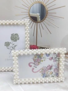 1pc Plastic Photo Frame With Pearl String Design, Random Size Options: 6", 7", 8", 10", A4 Gifts Birthday Graduation - White - View 5