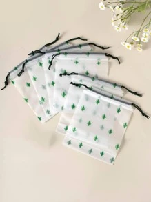 12 piezas Bolsa de almacenamiento de ropa con estampado de cactus transparente con cordón almacenamiento de plástico portátil mini para exterior - Multicolor - Ver 1