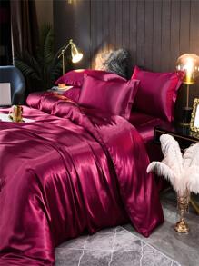 1入組素色酒紅色緞面現代柔軟舒服床上用品被套 - 酒紅色 - 查看 3