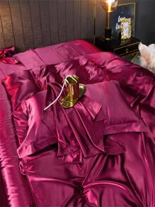 1入組素色酒紅色緞面現代柔軟舒服床上用品被套 - 酒紅色 - 查看 5