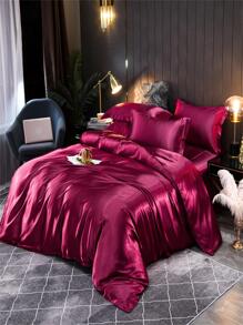 1入組素色酒紅色緞面現代柔軟舒服床上用品被套 - 酒紅色 - 查看 4
