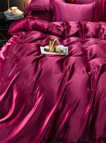1入組素色酒紅色緞面現代柔軟舒服床上用品被套 - 酒紅色 - 查看 2