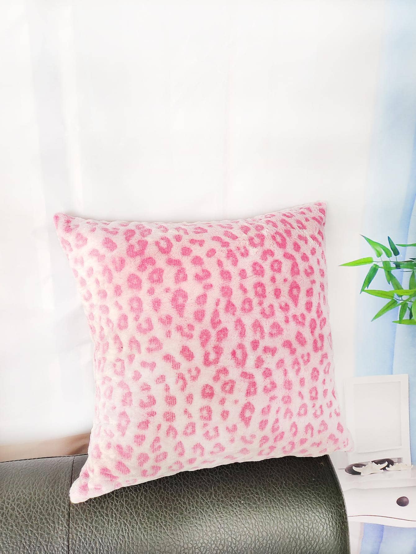 1入組粉色豹紋靠墊套無填充物柔軟彈性家用抱枕套 - 粉色 - 查看 1