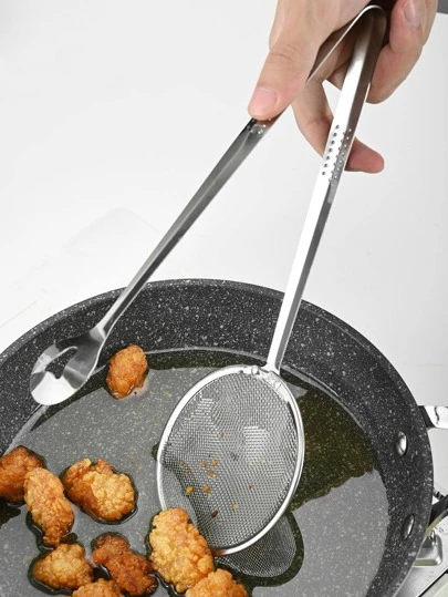 1入組銀色雙頭濾油網眼鉗廚房用不銹鋼食品過濾器