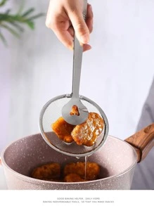 1入組銀色雙頭濾油網眼鉗廚房用不銹鋼食品過濾器 - 銀色 - 查看 3