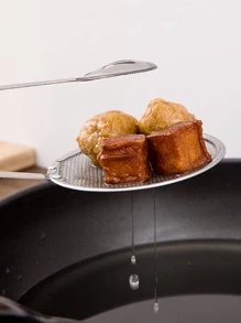 1入組銀色雙頭濾油網眼鉗廚房用不銹鋼食品過濾器 - 銀色 - 查看 2