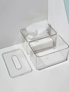 1pc Clear Multifunction Tissue Storage Box - Clear - View 7