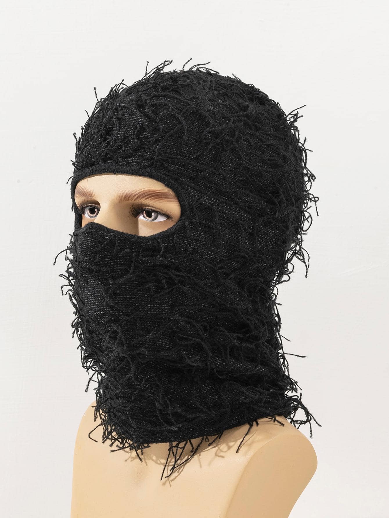 1 PC Hip Hop Tua Rua Chắc Chắn Mờ Balo Cap Full Cover Mặt Nạ Trượt Tuyết Xu Hướng Dệt Kim Trùm Đầu Unisex Y2K Đan Mũ Che Mặt Dành Cho Nữ - màu đen - Xem 1